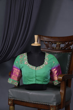Ponduru Jamdaani in aqua green shade