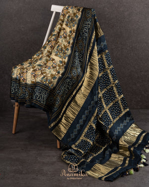 Modal Satin saree with kalamkari print