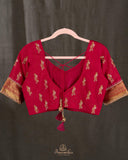 Mysore crepe silk saree in a lovely color combo of peach and crimson red