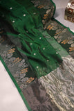 Regal chanderi pattu in a stunning emerald green color