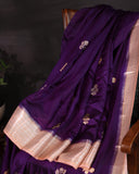 Raw mango silk saree in a beautiful violet and baby pink combo