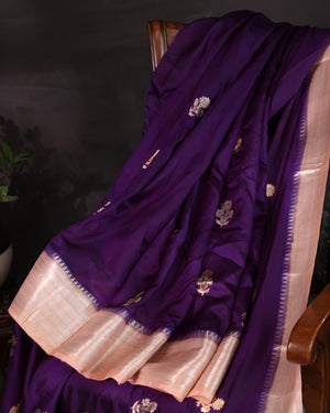 Raw mango silk saree in a beautiful violet and baby pink combo