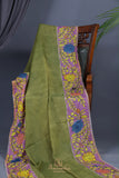 Parrot Green falling silk with hand painted kalamkari border