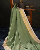 Pure mysore crepe silk saree in a beautiful shade of green and off white