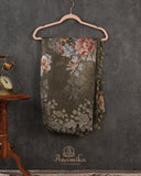 Olive green Handloom Lenin saree with digital floral prints