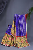 Royal Blue chanderi silk saree with hand painted kalamkari border