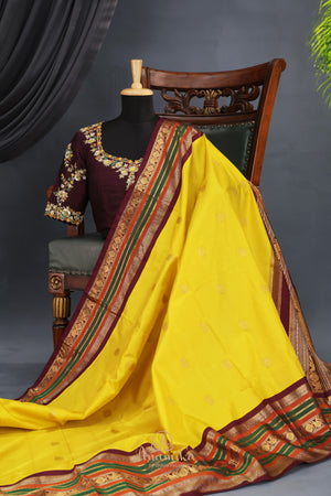 Gadwal Pattu saree in yellow and brown