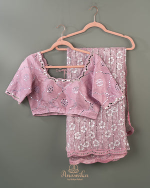 Stunning mirror work georgette saree in pink