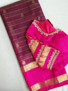 Kanchipattu saree in brown and pink combo