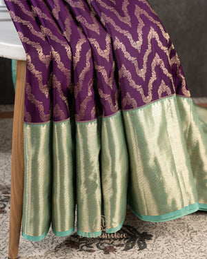 Dark Violet kanjeevaram saree with teal border