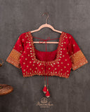 Stunning Gold & Red kanjeevaram saree with digital floral weave