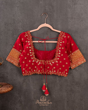 Stunning Gold & Red kanjeevaram saree with digital floral weave