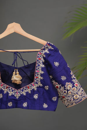Royal Blue blouse with intricately designed hand work