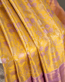 Lovely pastel yellow and lavender kanjeevaram saree