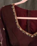 Mysore crepe silk saree in a lovely color combo of orange and brown