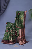 A beautiful floral Tusser Georgette - Bottle Green
