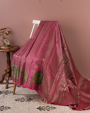 Designer Kanjeevaram saree in pink with floral woven motifs