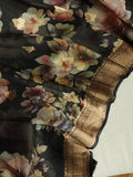 Elegant Black Organza saree with dreamy floral prints
