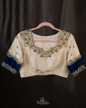 Refined elegance with a royal touch - stunning ivory work blouse
