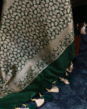 Banarasi Silk Saree in a dark emerald color