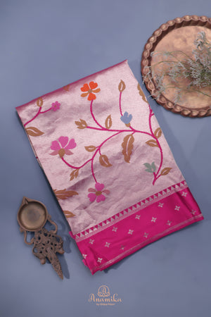 A beautiful Paithani inspired Georgette saree - Rani Pink