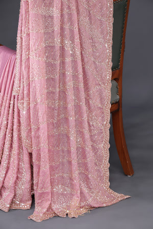 Blush Pink Satin Georgette Cocktail saree