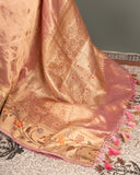 Peach pink Banarasi tissue saree