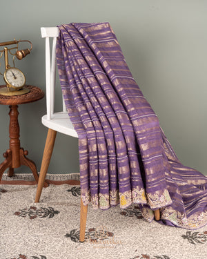 Lavender Goergette Organza saree with zari lines all over