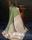 Pure mysore crepe silk saree in a beautiful shade of green and off white