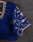 Mid Night Blue Goergette Organza saree with zari lines all over