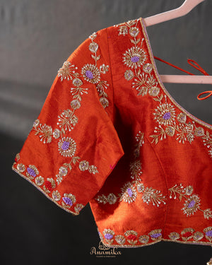 Banarasi Silk Saree in a lovely combo of orange and lavender