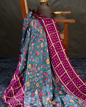 Kalamkari and Bandini fusion on modal silk