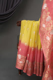 Beautiful chinnon silk saree in yellow and peach shade