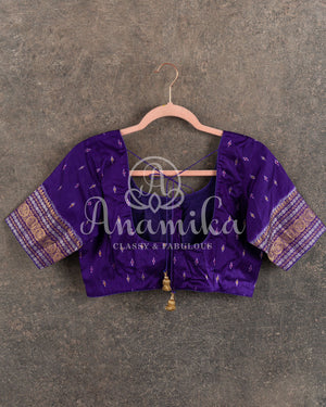 Peach & Purple Twill Silk Saree with patola and kanchi border