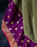 Mysore crepe silk saree in a lovely color combo of pastel green and purple