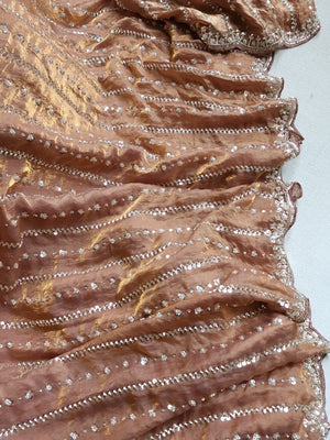 Copper Brown tissue saree with all over sequins embroidery