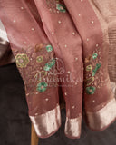 Crushed Tissue saree with embroidered thread work buttas
