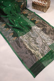 Regal chanderi pattu in a stunning emerald green color