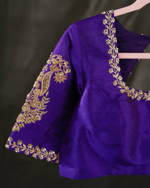 Purple rawsilk blouse with beautiful zardosi work