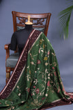 A beautiful floral Tusser Georgette - Bottle Green