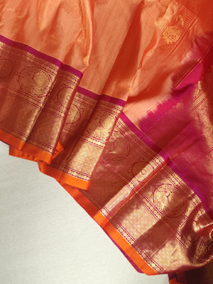 Peach Gadwal Kanchi saree with plain border