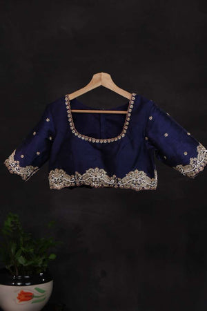Rich navy blue blouse with grand zardosi work