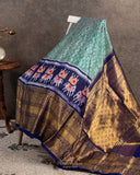 Beautiful Twill Silk Saree in green and blue border