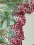 Crush tissue saree in aqua green with floral cutwork border