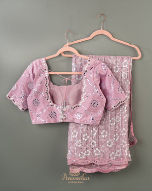 Stunning mirror work georgette saree in pink