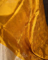 Gorgeous Golden Mustard Kanchipattu saree with contrast off white border