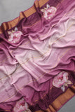Pure mysore crepe silk saree with floral appliq work