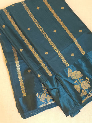 LMashru crepe saree in dark teal blue with mono tone blouse