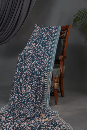 Deep teal blue Georgette saree