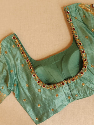 Banarasi Dupion silk saree in a lovely shade of burgundy and sea green